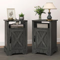 RoyalCraft Nightstand Set of 2, Grey End Table with Charging Station, Tall Farmhouse Bedside Table with Large Storage and Shelf,