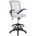 Flash Furniture Kale Mid-Back White Mesh Ergonomic Drafting Chair | Adjustable Foot Ring, Flip-Up Arms