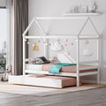 GORELAX Twin House Bed with Trundle, Wooden Bed Frame with Roof, Kids Twin Platform Bed Frame for Boys Girls Bedroom, No Box Spr