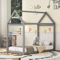 Twin House Floor Bed for Kids, Wooden Twin Montessori Bed Frame,Kids Twin Bed Frames for Baby Girls, Boys(Twin,Grey)
