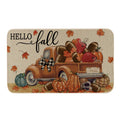 Moutina Hello Fall Football Truck Pumpkin Maple Leaves Door Mat 17 x 29 Inch,Seasonal Autumn Harvest Thanksgiving Decorative Doo