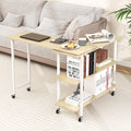 Giantex 360 Free Rotating Sofa Side Table, Mobile L-Shaped Laptop Desk with Sturdy Metal Frame, 6 Universal Casters, Movable Cou