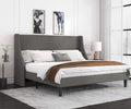 Allewie King Size Bed Frame, Platform Bed Frame with Upholstered Headboard, Modern Deluxe Wingback, Wood Slat Support, Mattress 