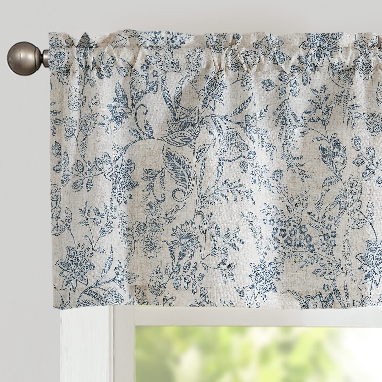 Lazzzy Kitchen Valance Curtain Linen Floral Farmhouse Valance for Living Room Bathroom Bedroom Country Valances Window Treatment