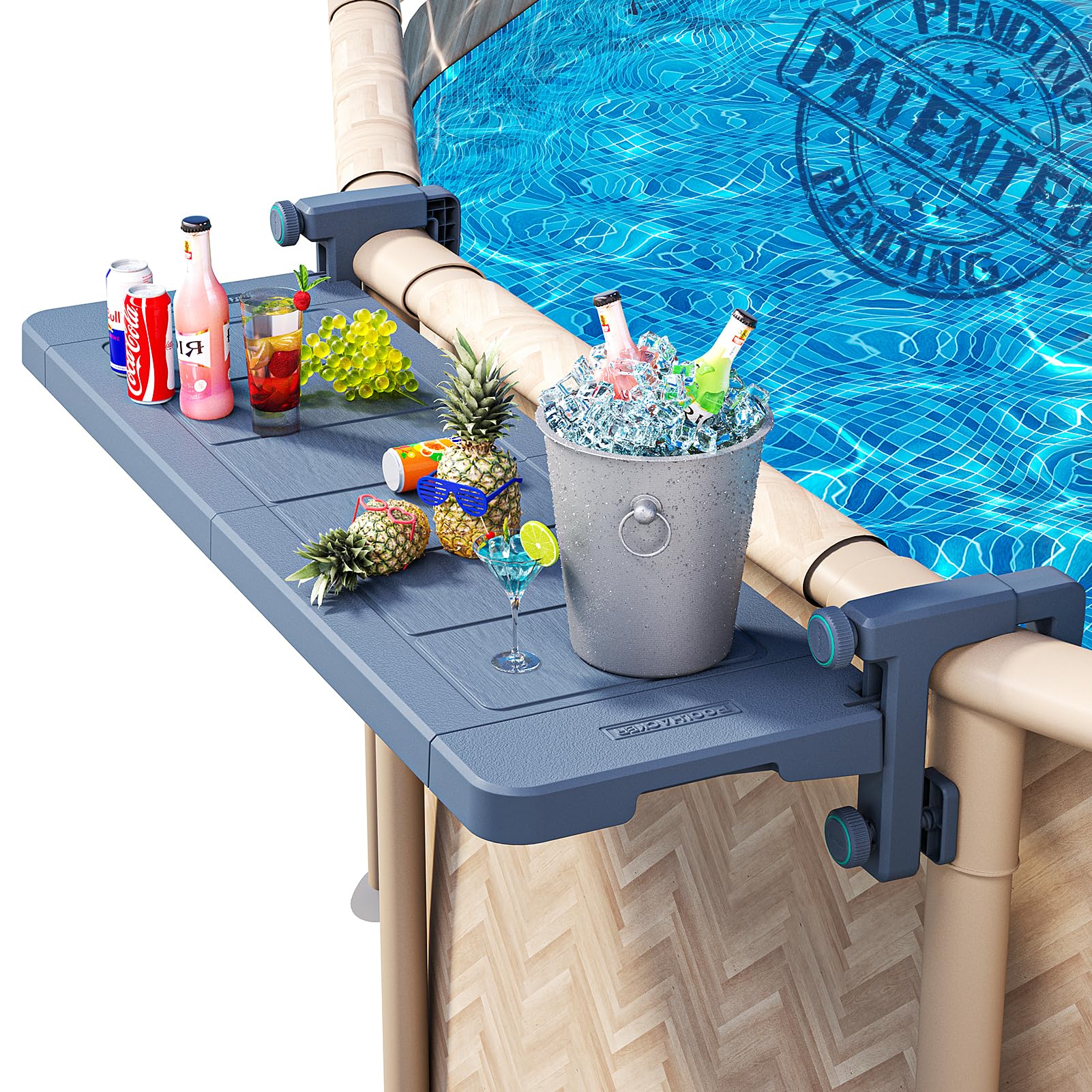 POOLHACKER Poolside Bar, [Original] Swim Up Bar Exclusively for Above-Ground Round Pools. Patio Poolside Table Smart Fold Easy M