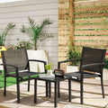 Greesum 3 Pieces Patio Furniture Outdoor Bistro Set Textilene Fabric Chairs for Lawn, Garden, Balcony, Poolside with A Glass Cof