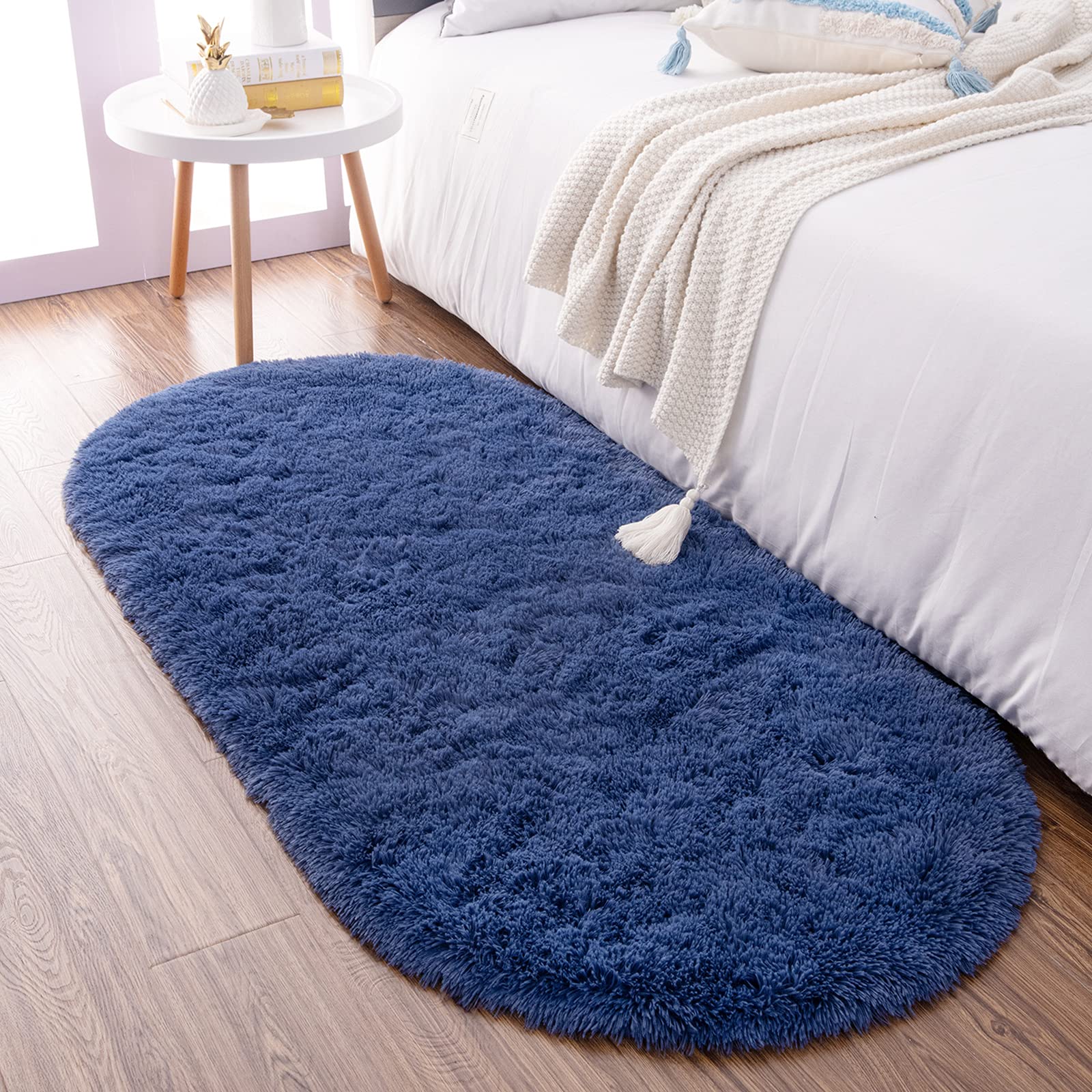Noahas Ultra Soft Fluffy Bedroom Rugs Kids Room Carpet Modern Shaggy Area Rugs Home Decor 2.6 X 5.3, Light Navy
