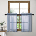 Dusty Blue Kitchen Curtains 36 Inch Length 2 Panels Rod Pocket Short Semi Sheer Linen Look Cafe Curtain Tiers for Bedroom Bathro