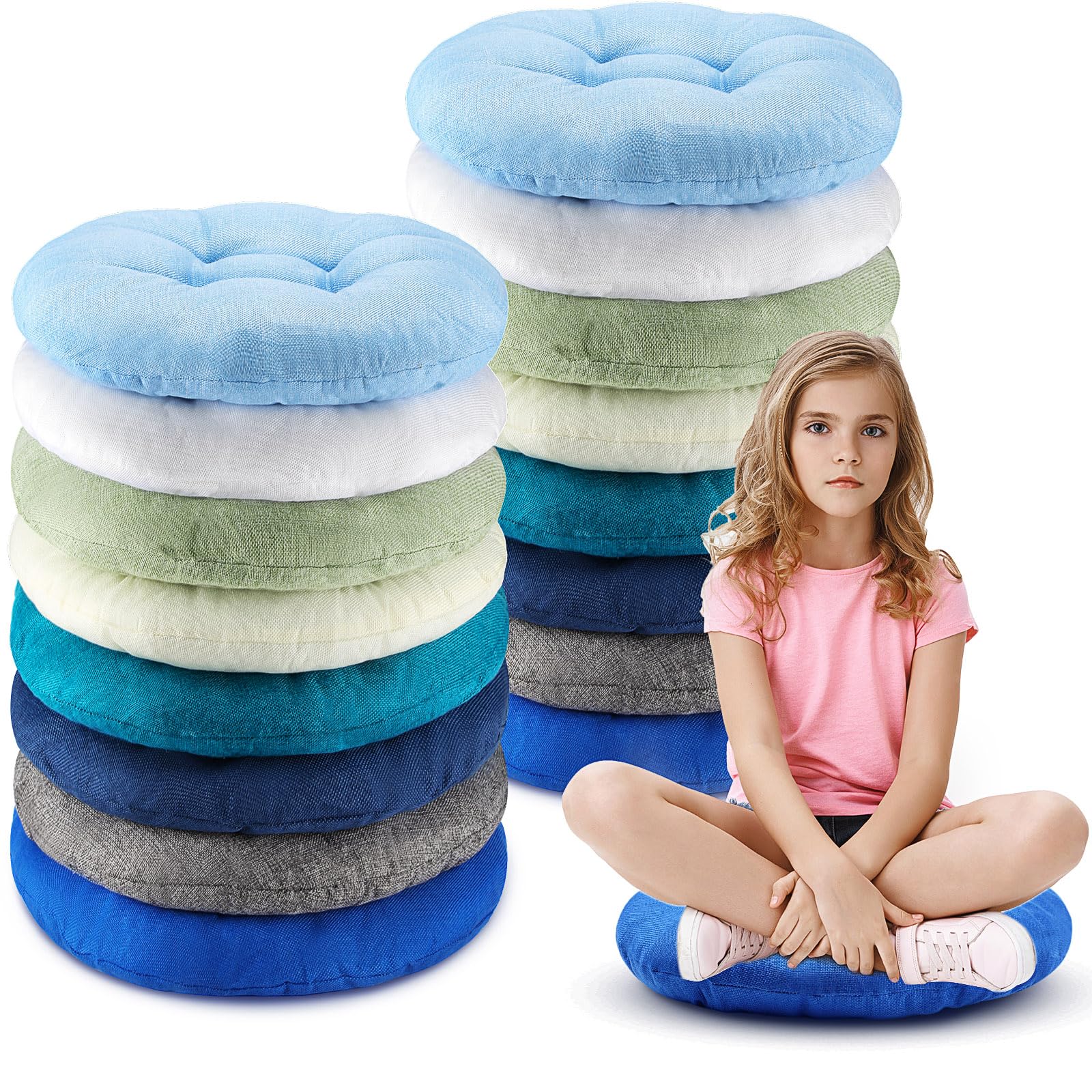 Fumete 16 Pcs 16 Inch Round Floor Cushions for Kids and Toddlers, Flexible Seating Classroom Furniture Floor Pillow for Home, Da