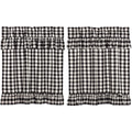 VHC Brands Annie Buffalo Check Cotton Farmhouse Kitchen Curtains Rod Pocket Hanging Loops Ruffling 36x36 Tier Pair, Black Countr