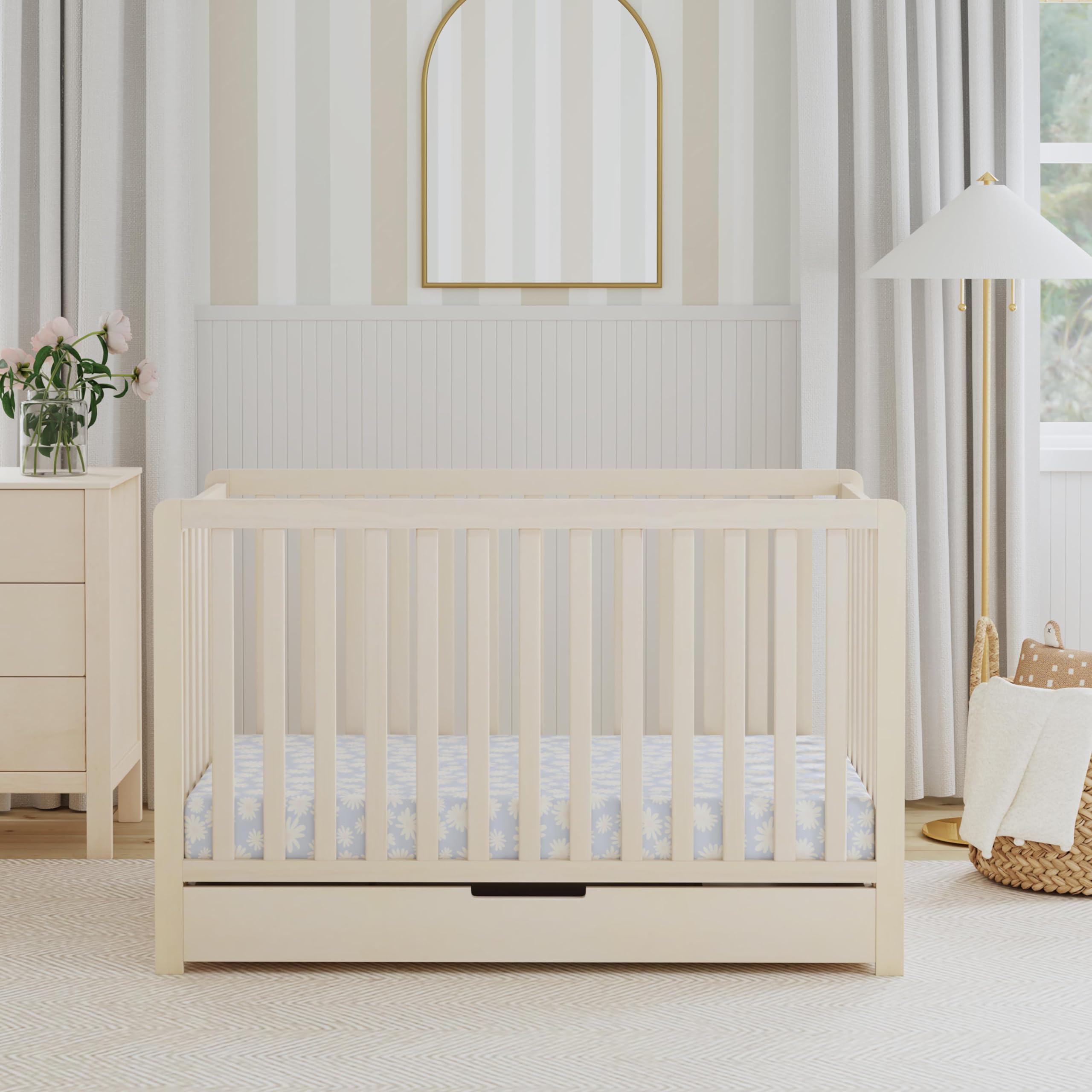 Carters by DaVinci Colby 4-in-1 Convertible Crib with Trundle Drawer in Washed Natural, Greenguard Gold Certified, Undercrib St