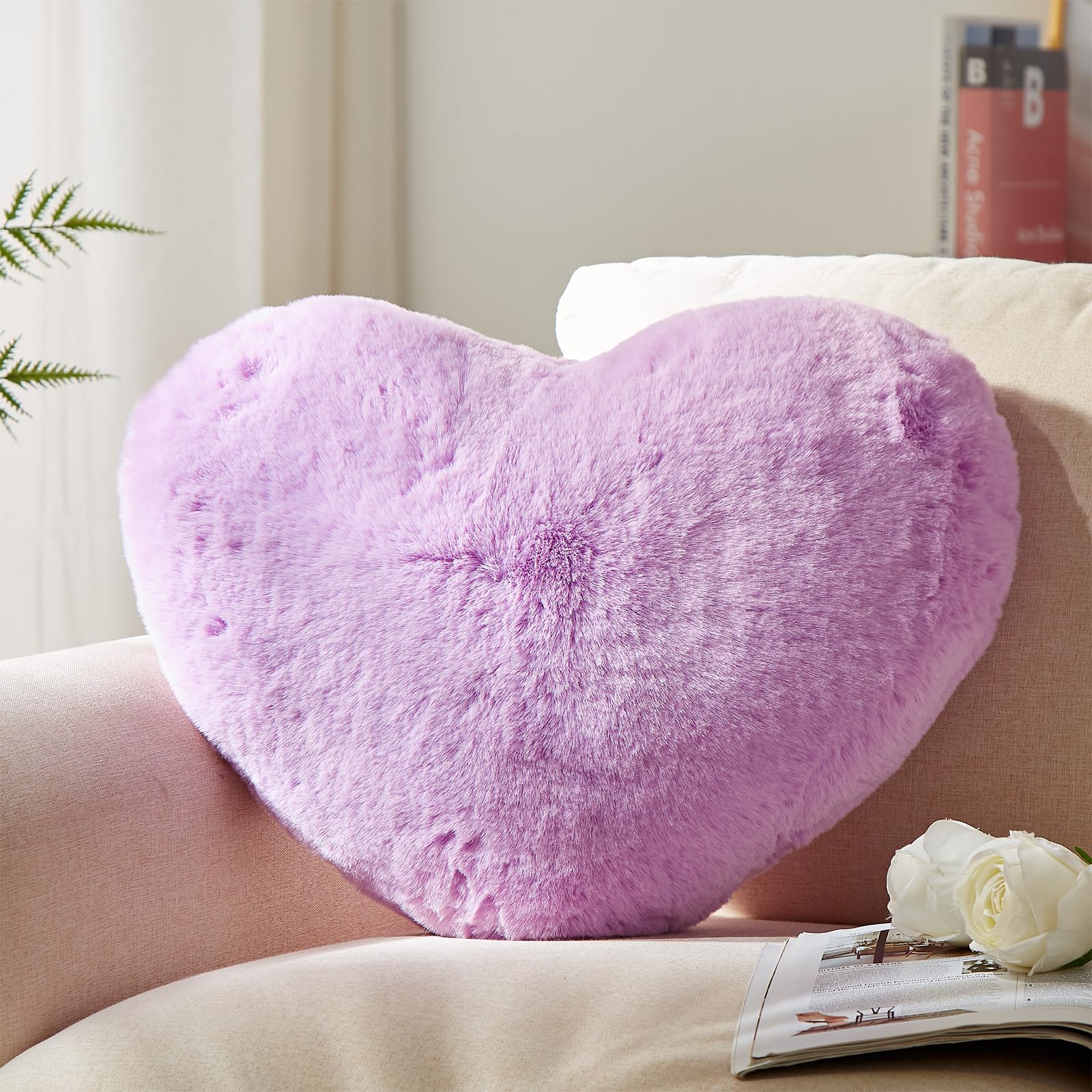 YRXRUS Heart Pillow, Purple Heart Pillows, Love Pillow Gifts, 14X17 Inch Large Heart Shaped Pillows, Faux Rabbit Fur Coquette Ro