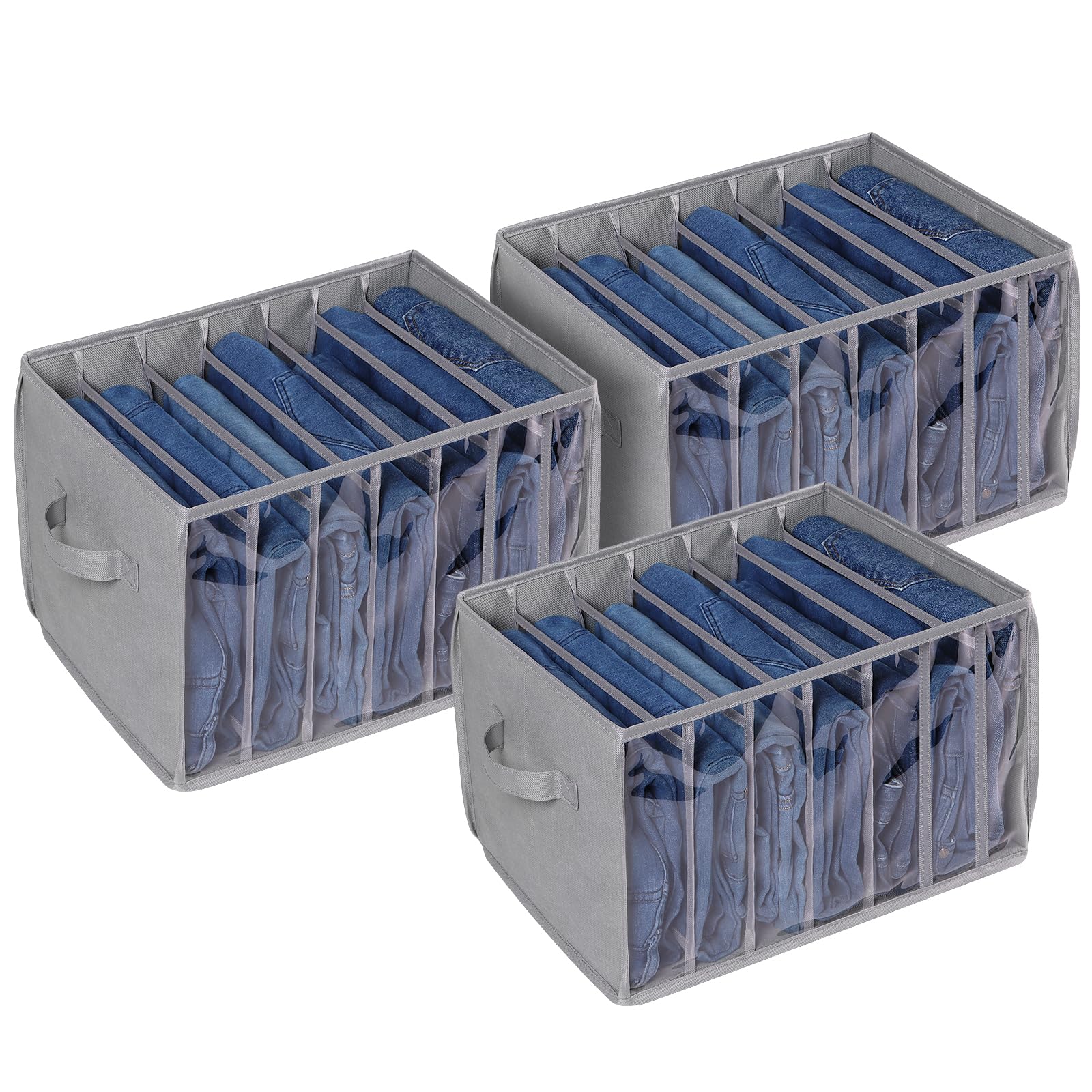 Zilink Upgraded Wardrobe Clothes Organizer with Support Board Clear Pants Organizer Bins for Closet with 7 Grids Divider Sweater