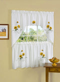 Embellished Tier and Swag Window Curtain Set - 58 Inch Width, 36 Inch Length - Sunshine- Light Filtering Polyester Drapes for Ki