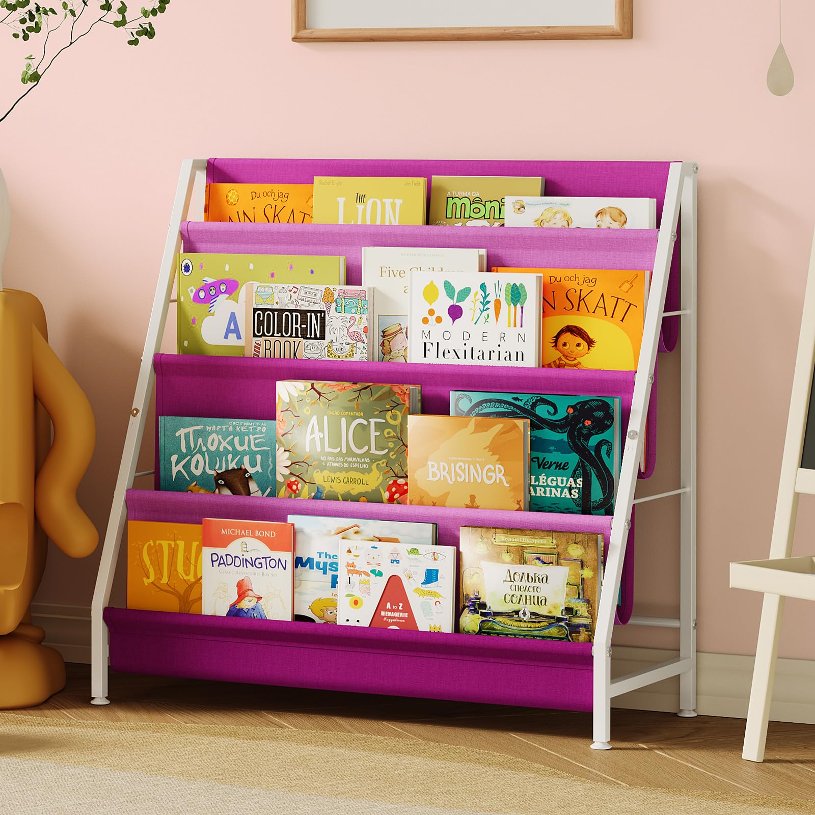 Book Shelf for Kids Rooms, Pink Montessori Bookshelf Nursery Book Shelves Toddler Children Bookshelf Metal Kids Book Storage Or