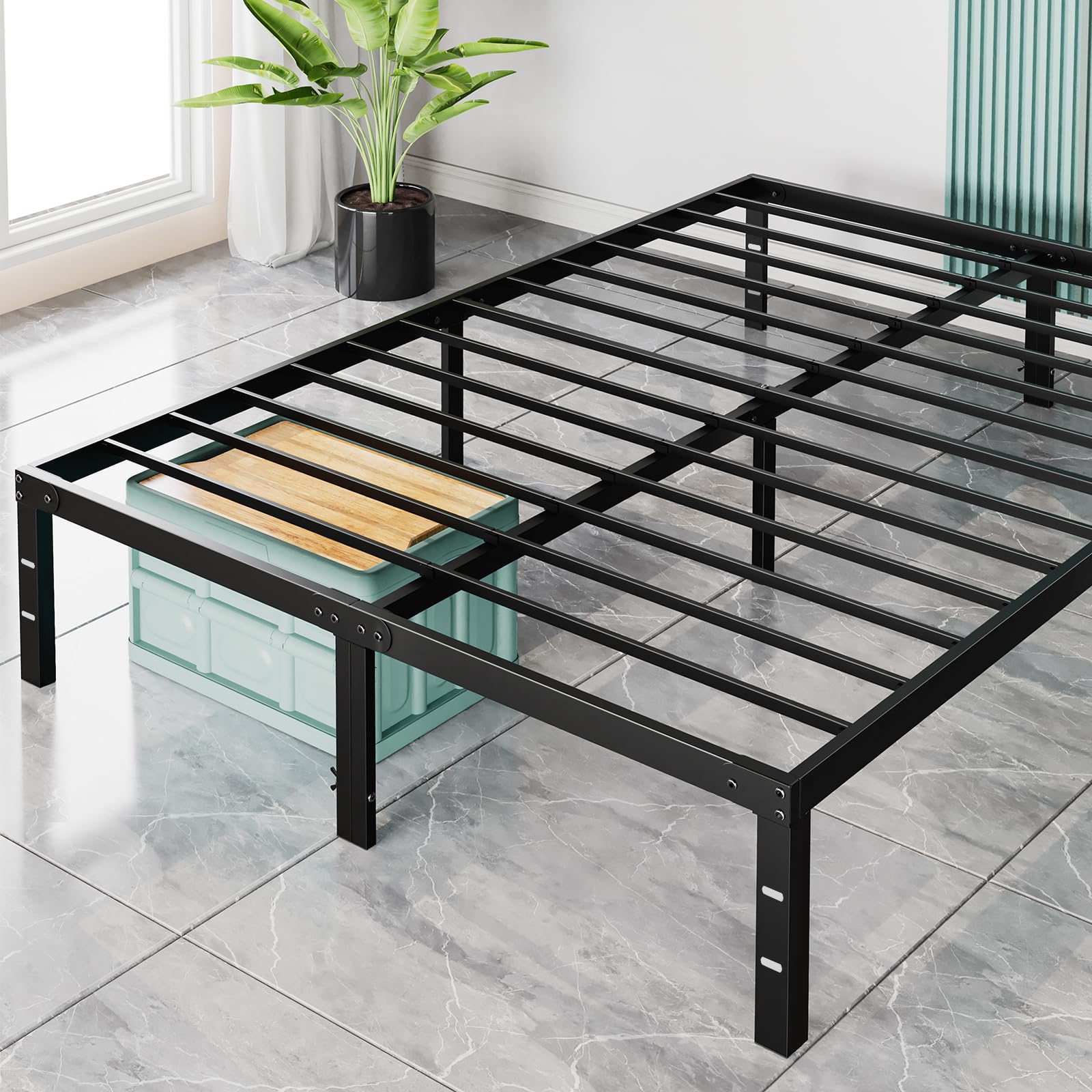 Sweetcrispy Queen Bed Frame - Heavy Duty Metal Platform Bed Frames Queen Size with Storage Space Under Frame, No Box Spring Need
