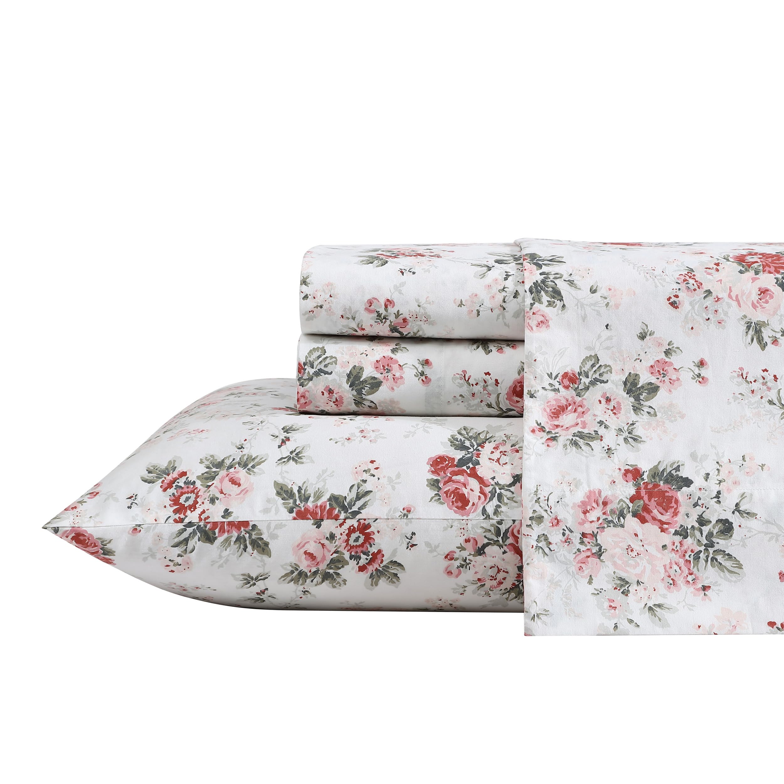 Laura Ashley - King Sheets, Cotton Percale Bedding Set, Lightweight & Breathable Home Decor (Ashfield Beige, King)