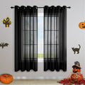 Black Sheer Curtains 63 Inch Length for Boys Bedroom Decor 2 Panels Grommet Drapes Linen Look Semi Transparent Flowy Lightweight