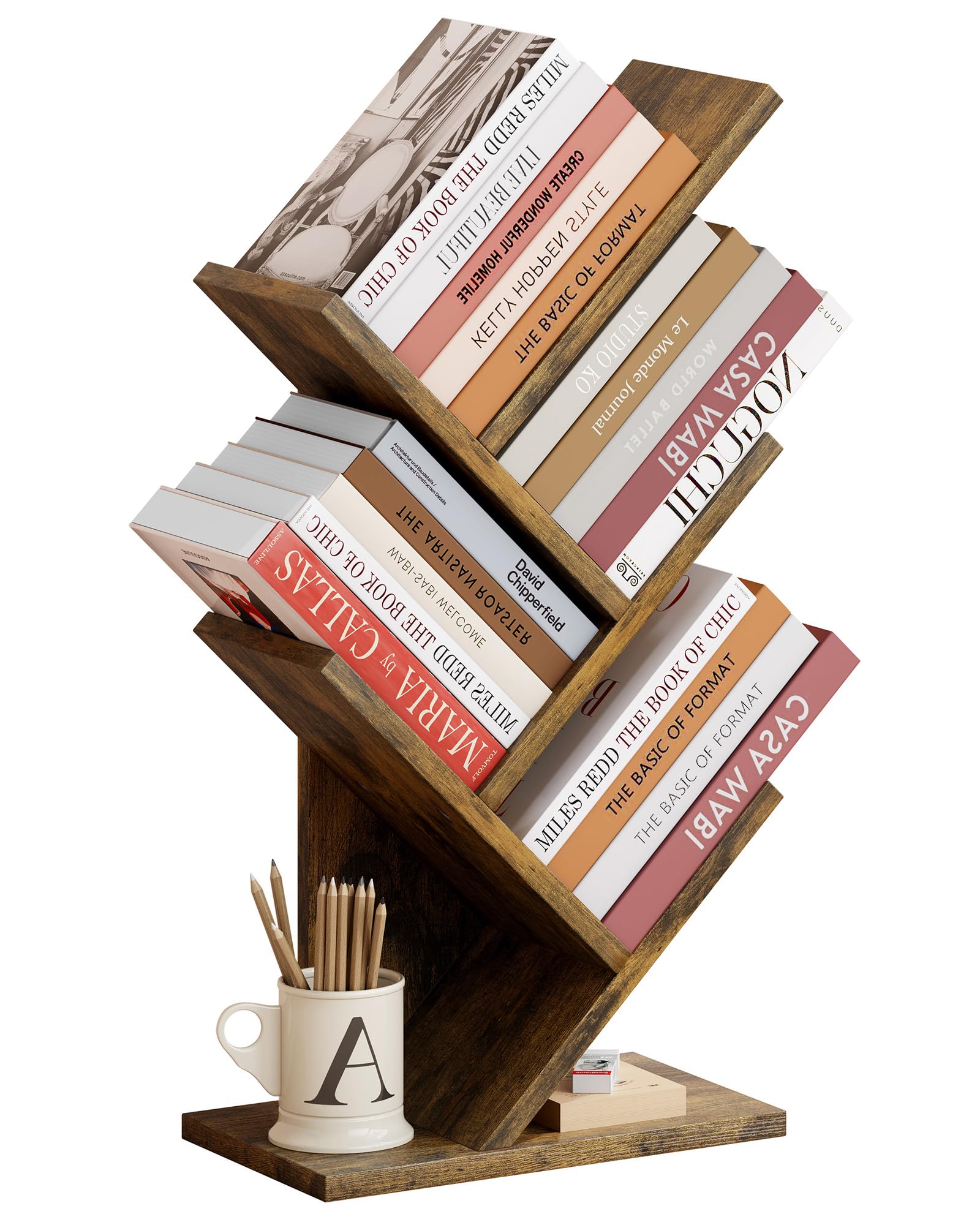 Hoctieon 4 Tier Tree Bookshelf, 4 Shelf Bookcase, Modern Book Storage, Free Standing Tree Bookcase, Utility Organizer Shelves fo