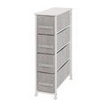 Flash Furniture Harris 4 Drawer Slim Wood Top White Cast Iron Frame Dresser Storage Tower with Light Gray Easy Pull Fabric Drawe