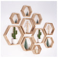 WONFUlity Hexagon Floating Shelves Set of 10, Honeycomb Shelves Wall Mounted Wood Farmhouse Storage Wall Shelf for Bathroom, Kit