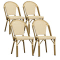 PURPLE LEAF Outdoor Dining Chair Set of 4 Rattan Chairs for Garden Kitchen Porch Bamboo Print Finish Patio Chairs Cream Yellow F