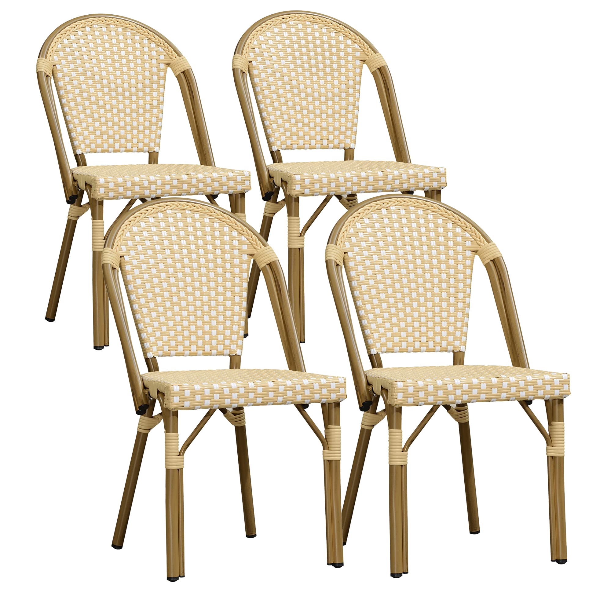 PURPLE LEAF Outdoor Dining Chair Set of 4 Rattan Chairs for Garden Kitchen Porch Bamboo Print Finish Patio Chairs Cream Yellow F