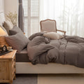PURE ERA Jersey Knit Duvet Cover Set 100% T-Shirt Cotton Super Soft Comfy 3pc Bedding Set with Zipper Closure (Solid Brown, Quee