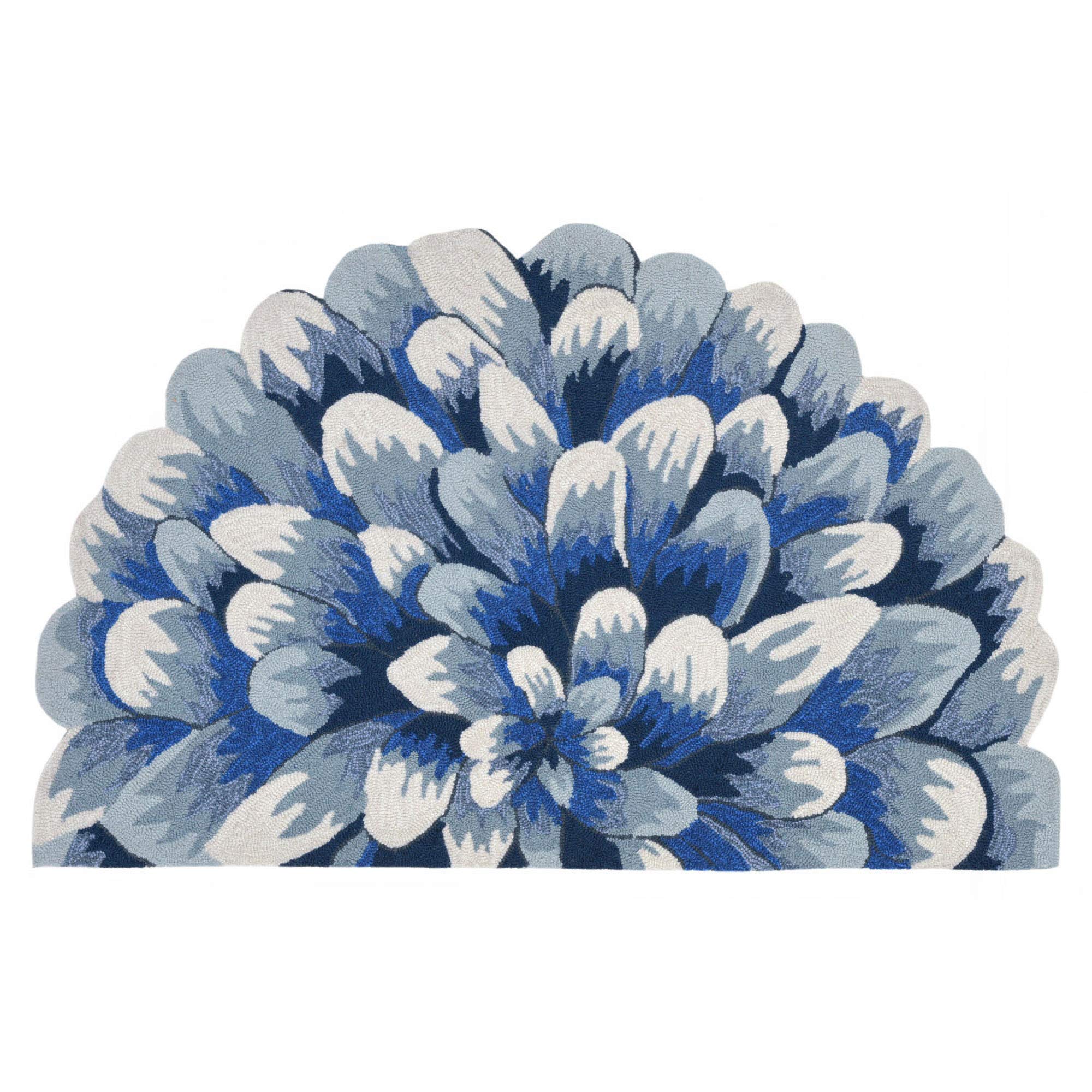 Liora Manne Frontporch Front Porch Flower Mum Blue Indoor/Outdoor Circle Half Round Rug, 26 X 4 1/2 RD,
