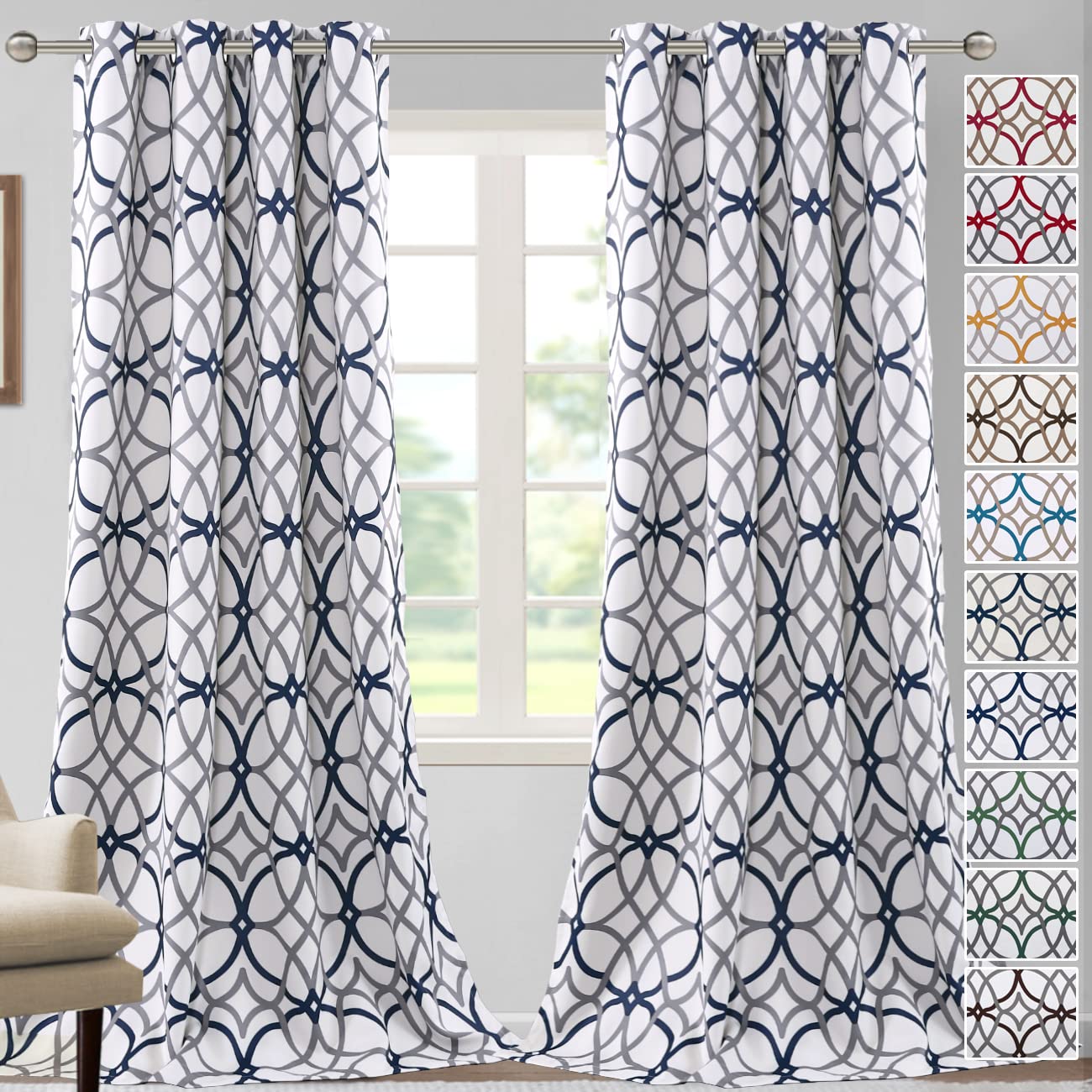 H.VERSAILTEX Blackout Curtains Printed Design 96 Inch Length 2 Panels Set Thermal Insulated Curtains for Bedroom for Living Room