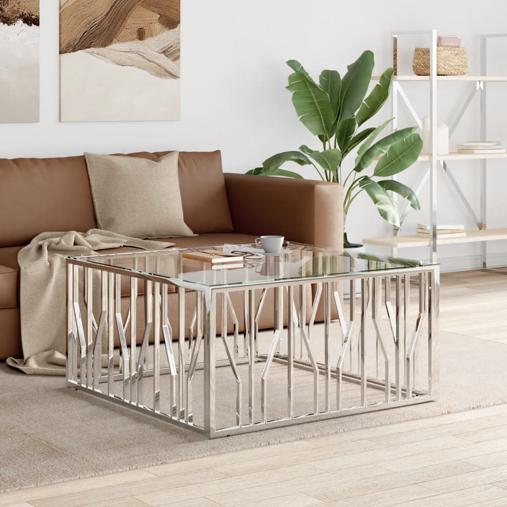 vidaXL Coffee Table 39.4x39.4x19.7 Stainless Steel and Glass