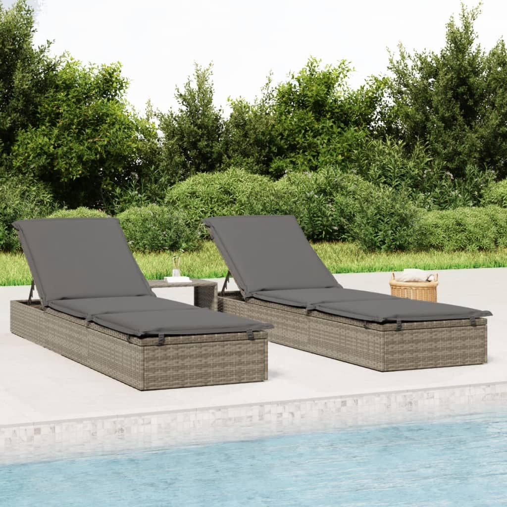 vidaXL Sunbed 1 pc with Cushion Gray 79.1x21.7x24.4 Poly Rattan
