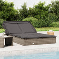 vidaXL 2-Person Sunbed with Foldable Roof Gray 83.9x46.5x38.2 Poly Rattan