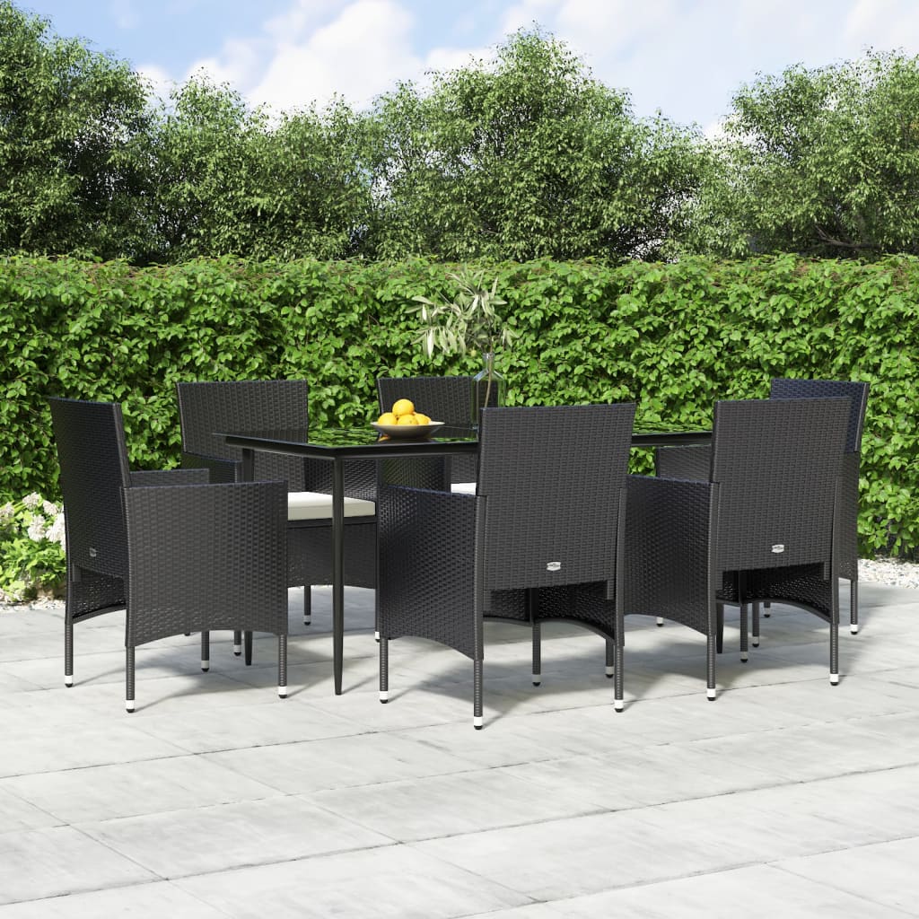 vidaXL 7 Piece Patio Dining Set with Cushions Black