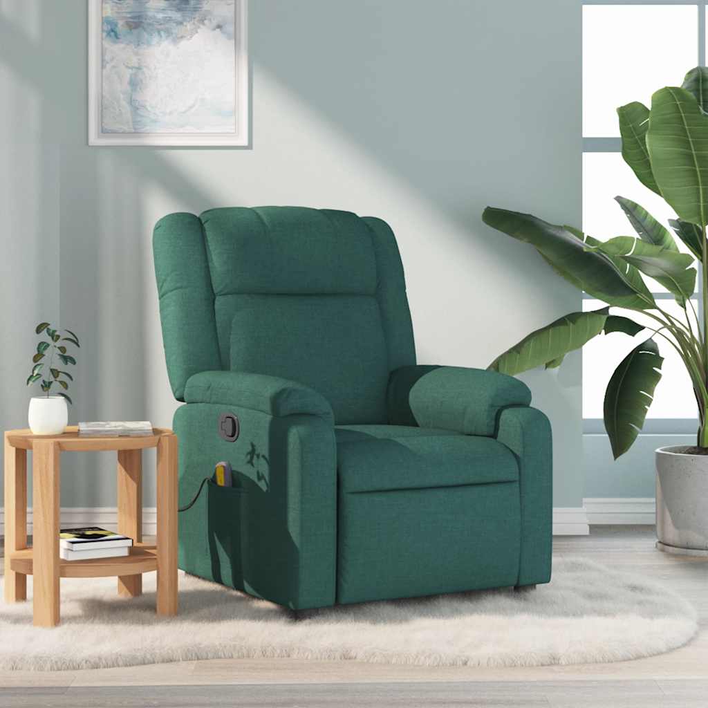 vidaXL Massage Recliner Chair Dark Green Fabric