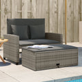 vidaXL Patio Sofa with Cushions 2-Seater Gray Poly Rattan
