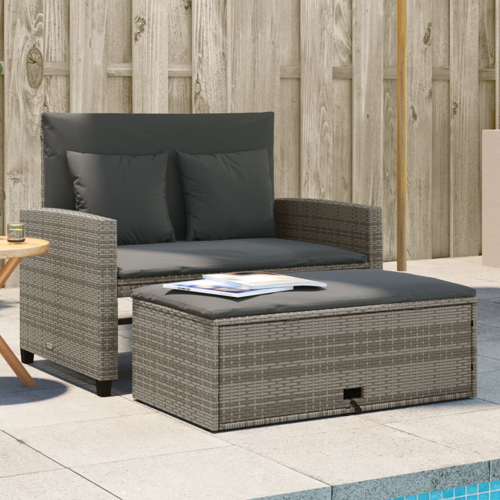 vidaXL Patio Sofa with Cushions 2-Seater Gray Poly Rattan