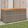 vidaXL Patio Storage Box Gray 43.3x19.7x21.3 Poly Rattan Acacia Wood