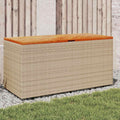 vidaXL Patio Storage Box Beige 43.3x19.7x21.3 Poly Rattan Acacia Wood