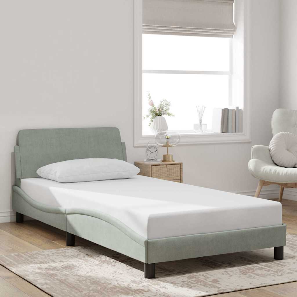 vidaXL Bed Frame with Headboard Light Gray 39.4x79.9 Twin XL Velvet