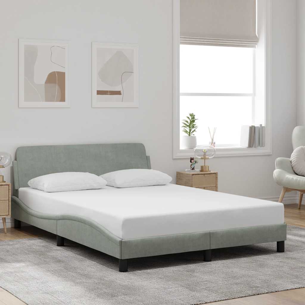 vidaXL Bed Frame with Headboard Light Gray 53.9x74.8 Full Velvet