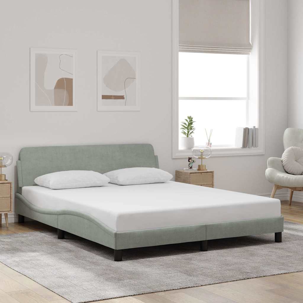 vidaXL Bed Frame with Headboard Light Gray 59.8x79.9 Queen Velvet