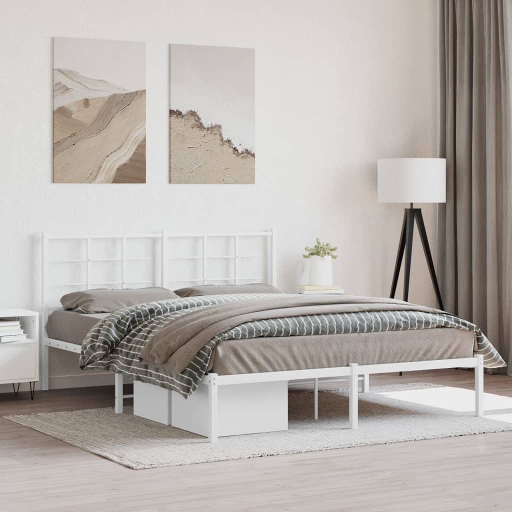 vidaXL Metal Bed Frame with Headboard White 59.1x78.7