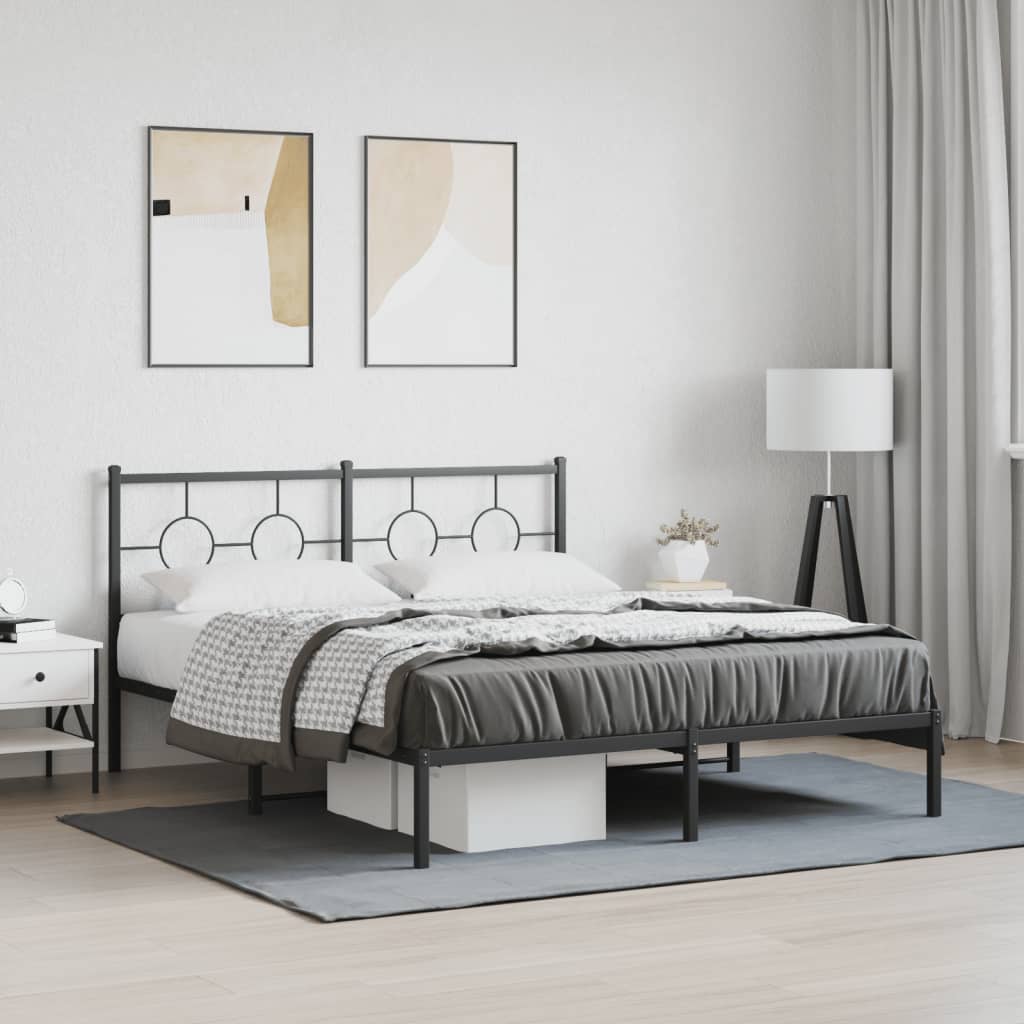 vidaXL Metal Bed Frame with Headboard Black 59.1x78.7