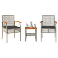 vidaXL 3 Piece Bistro Set with Cushions Gray Poly Rattan Acacia Wood