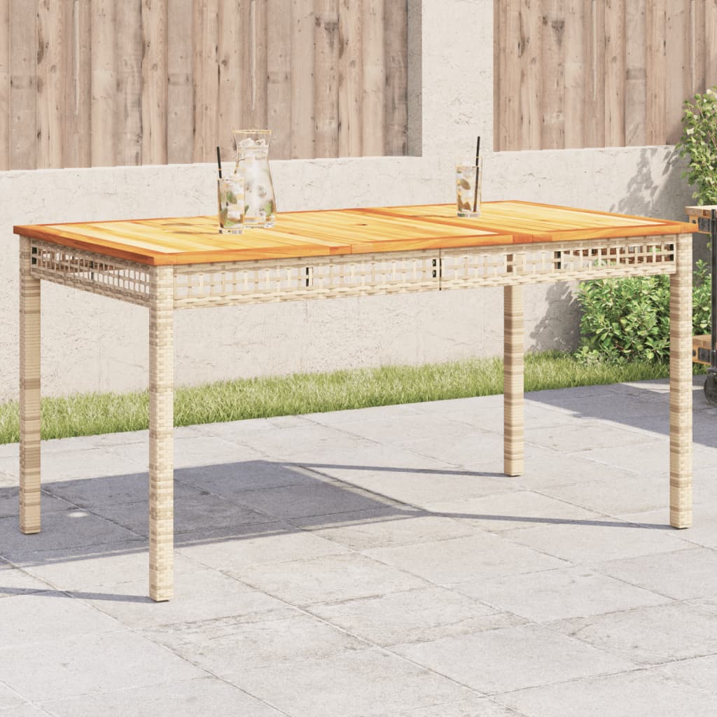 vidaXL Patio Table Beige 55.1x31.5x29.5 Poly Rattan Acacia Wood