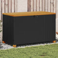vidaXL Patio Storage Box Black 43.3x21.7x24.8 Poly Rattan Acacia Wood