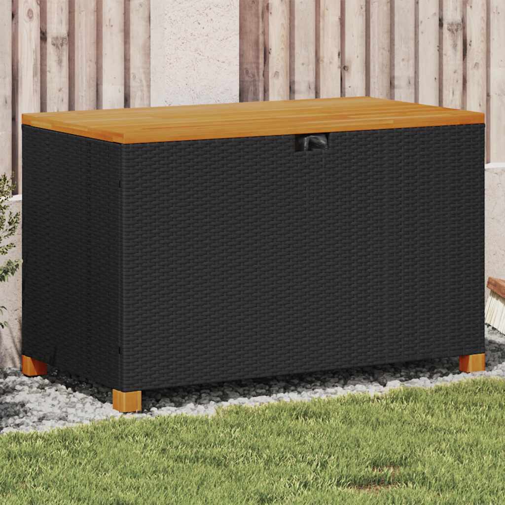 vidaXL Patio Storage Box Black 43.3x21.7x24.8 Poly Rattan Acacia Wood
