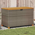 vidaXL Patio Storage Box Gray 43.3x21.7x24.8 Poly Rattan Acacia Wood