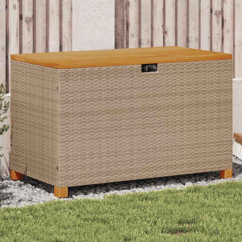 vidaXL Patio Storage Box Beige 43.3x21.7x24.8 Poly Rattan Acacia Wood
